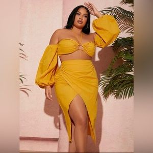 This super cute, golden, yellow top and skirt for any vacation